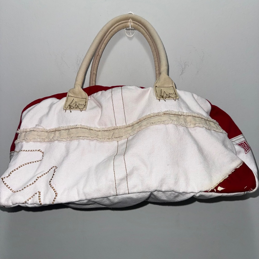 True Religion Y2K Duffle Bag Red White Horseshoe Canvas Overnight Travel Bag